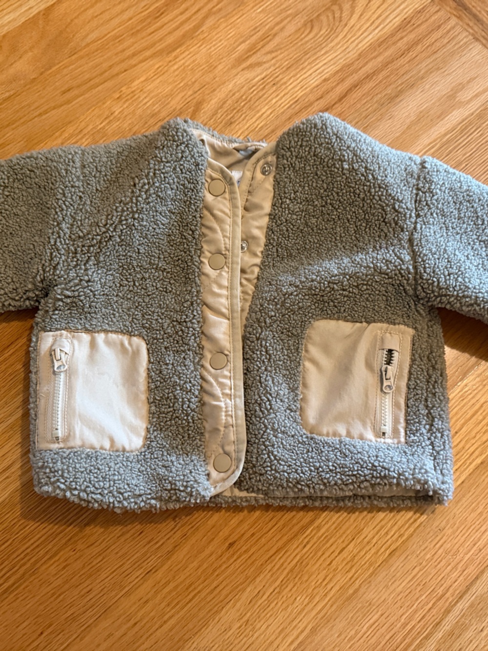 Zara Kids Light Green Sherpa Puffer Jacket with Contrast Pockets